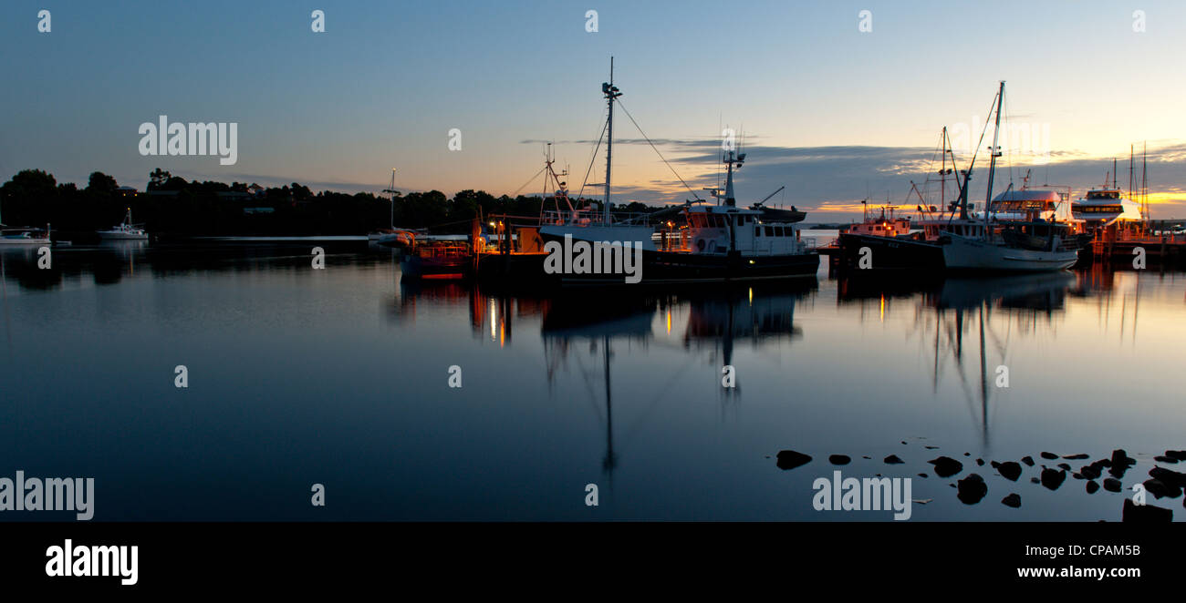 Port de Strahan flotte de pêche en fin de soirée. Banque D'Images