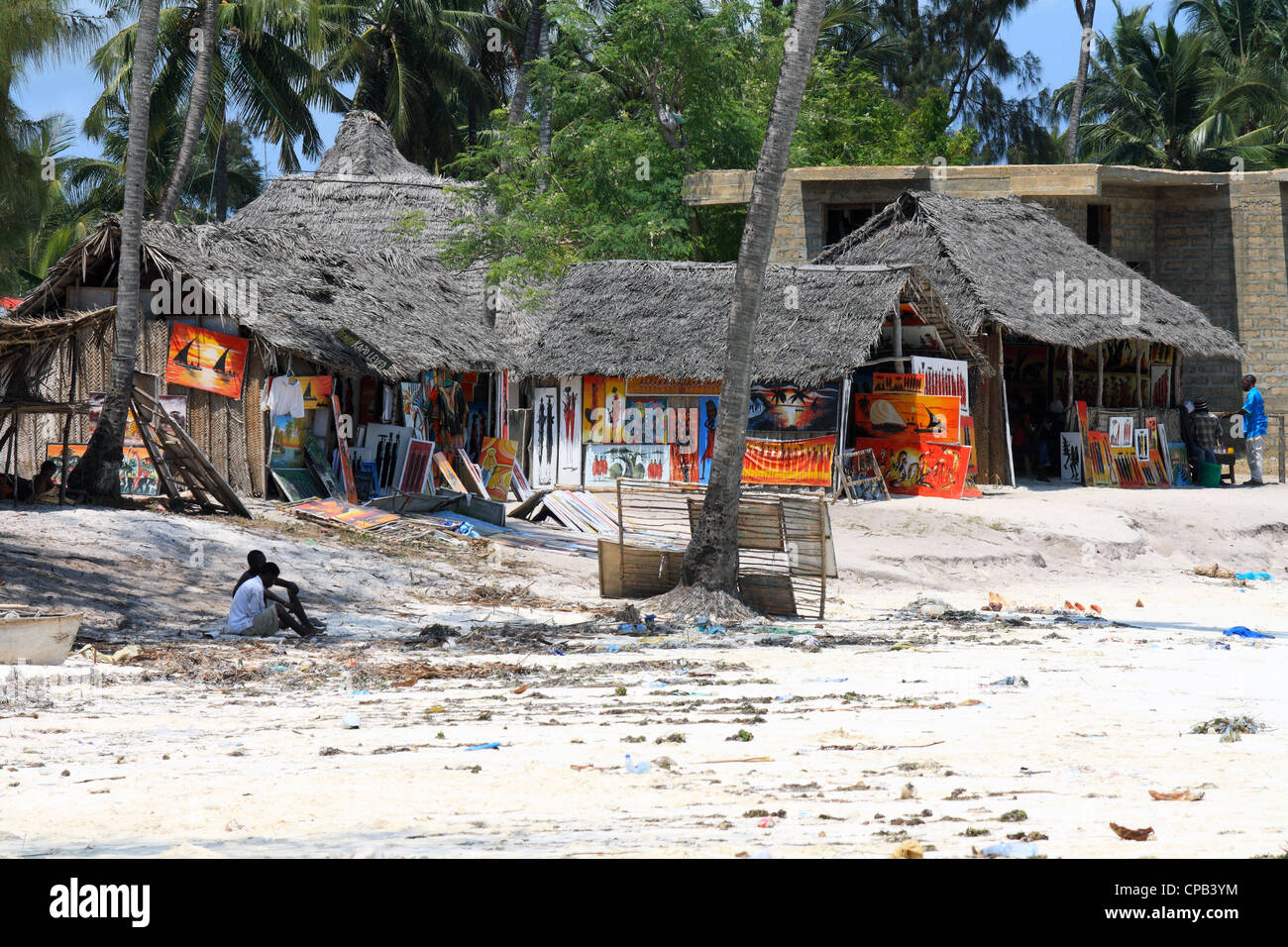 Un village des artistes sur la plage à Zanzibar Banque D'Images