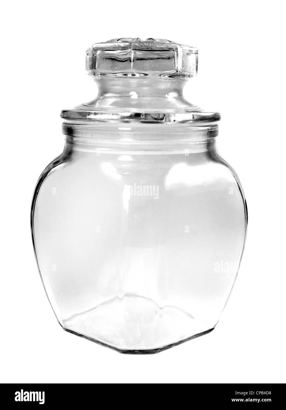 Un pot en verre vide sur fond blanc Banque D'Images