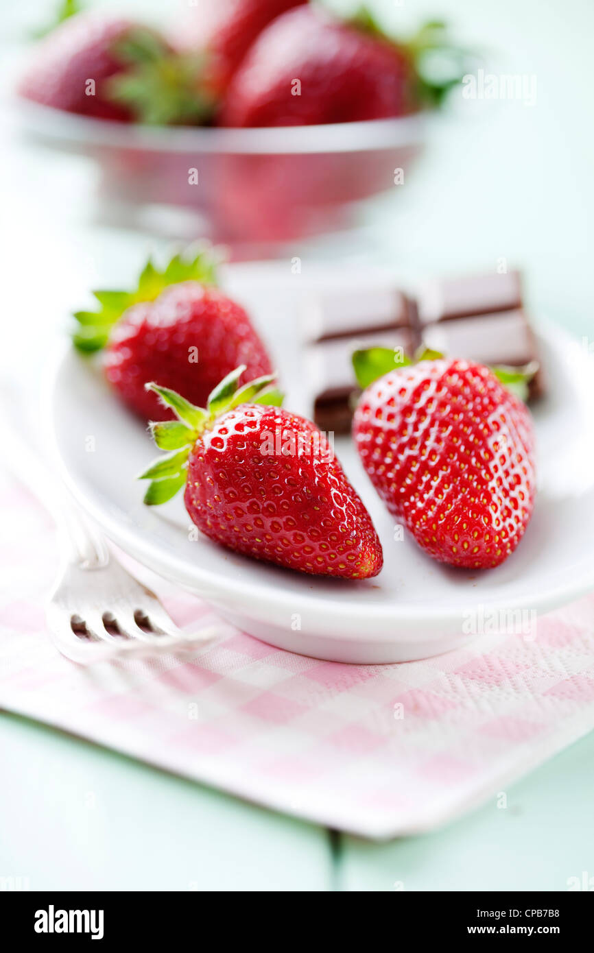 Des fraises et du chocolat Banque D'Images