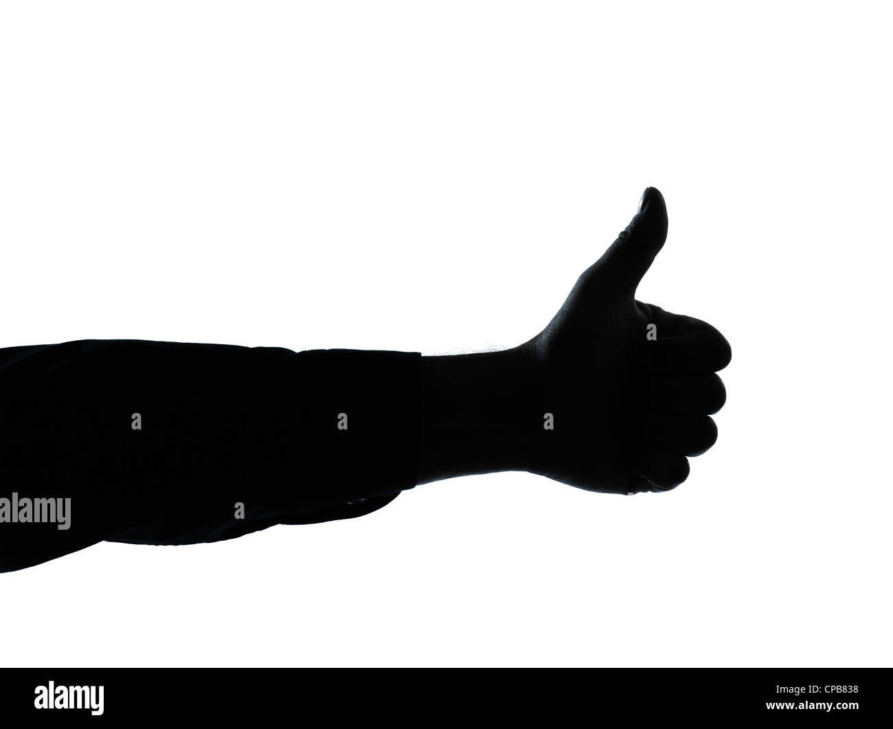 Un portrait close up detail un homme part thumb up geste silhouette en studio isolé sur fond blanc Banque D'Images