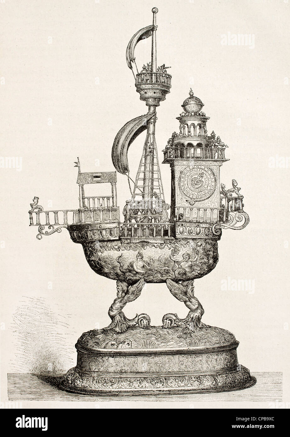 16ème siècle illustration vieux réveil automatique Banque D'Images