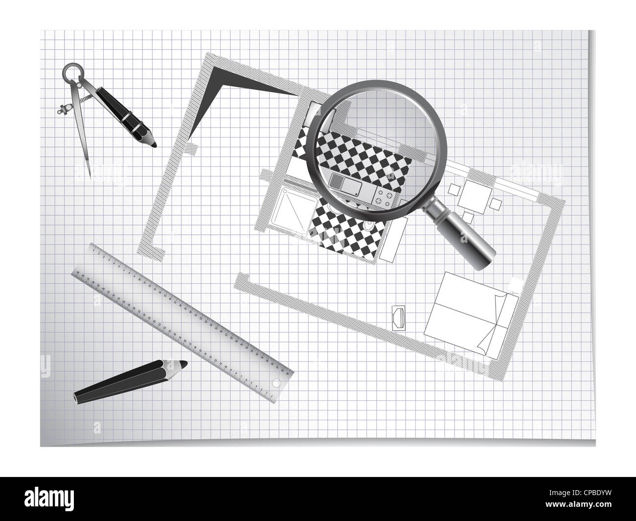 La conception architecturale et outils office ; abstract vector art illustration ; image contient la transparence Banque D'Images