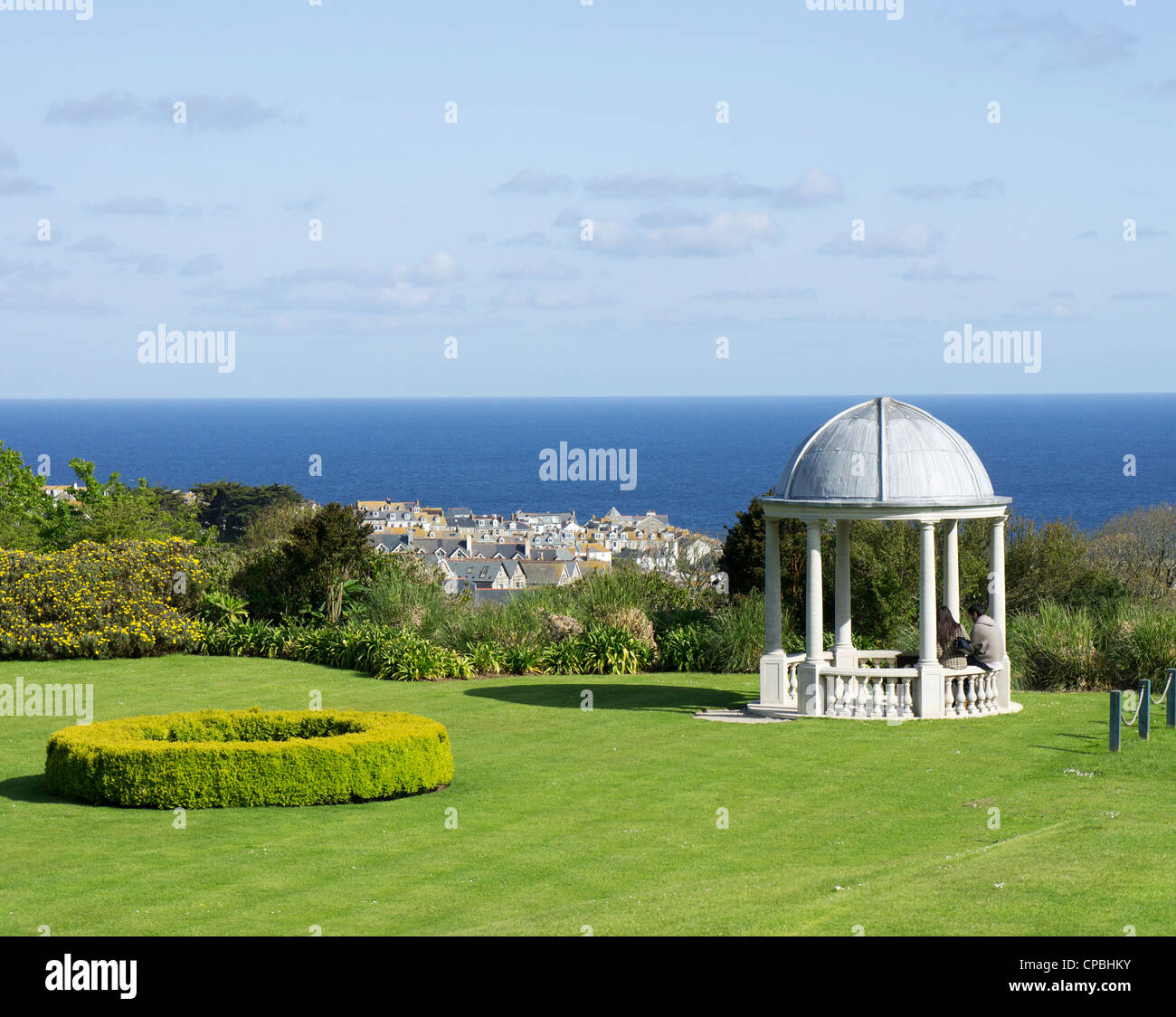 La vue depuis les jardins de l'hôtel Château Tregenna à St.Ives à Cornwall, UK Banque D'Images
