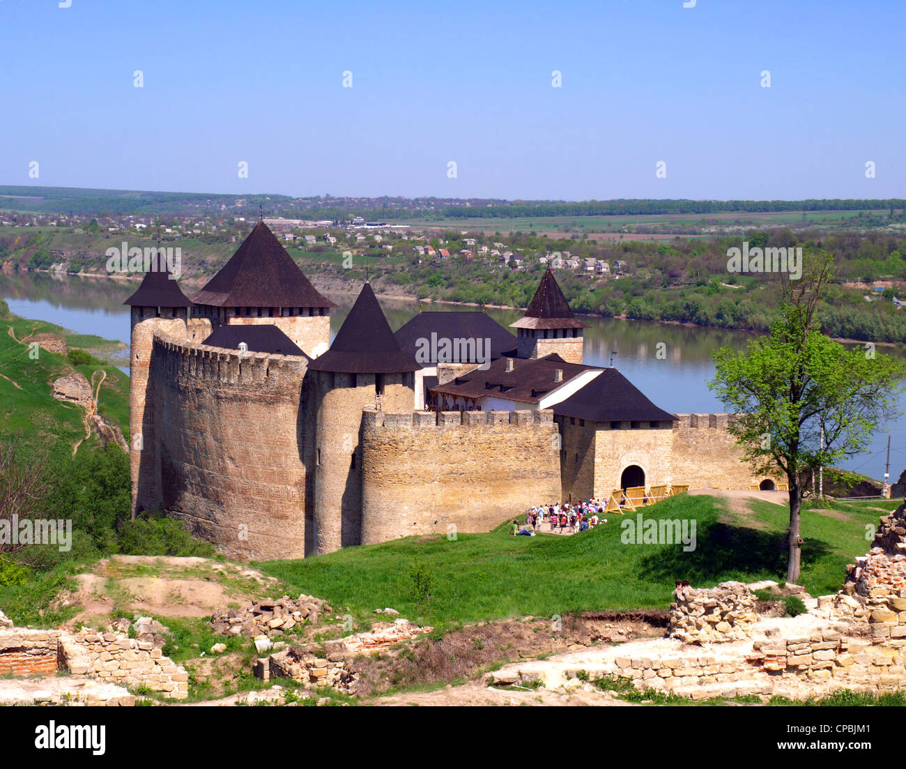 Vue de la forteresse de Khotin, ouest de l'Ukraine (XIII siècle) Banque D'Images