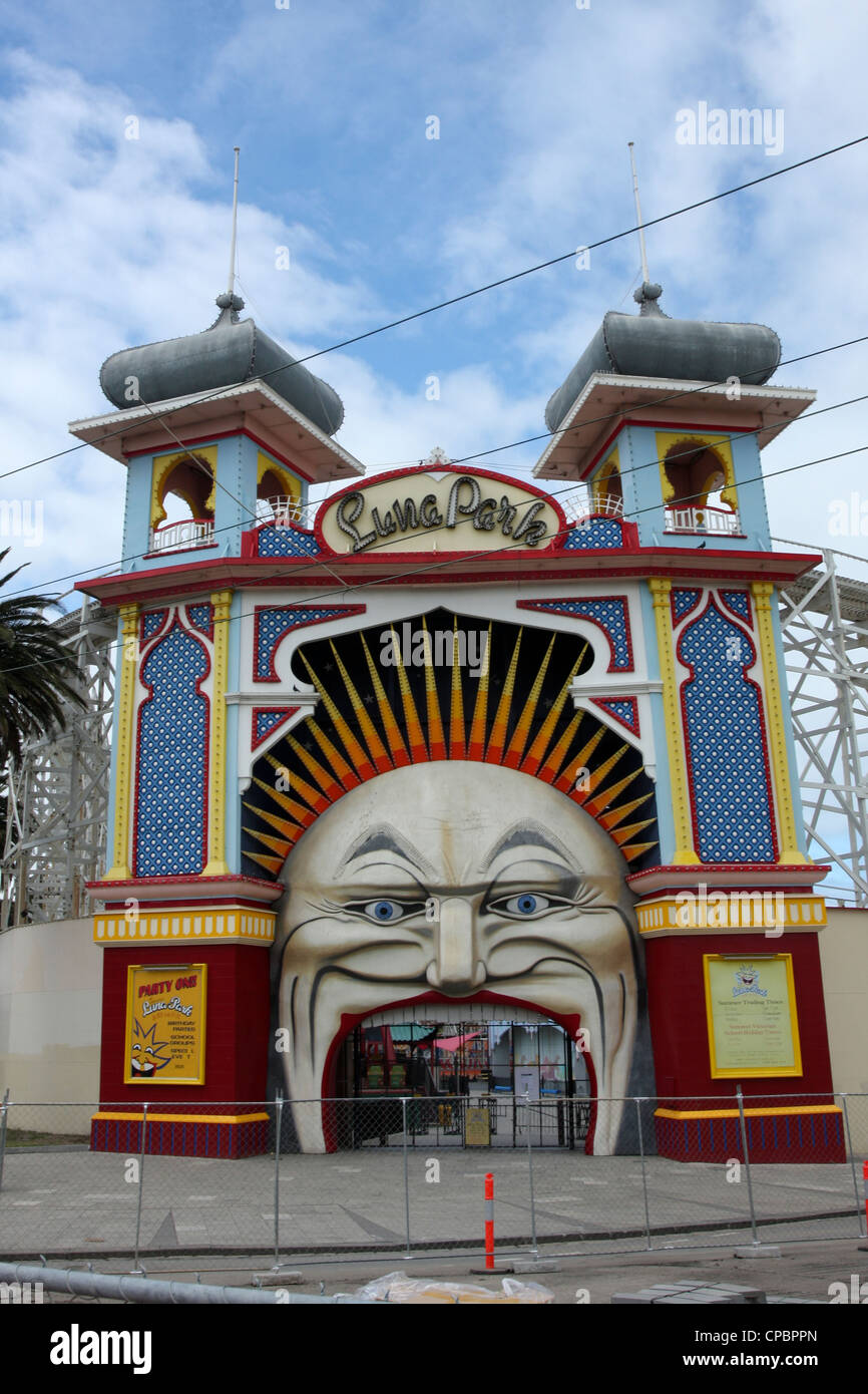 L'Australie, Melbourne Entrée du Luna Park à St Kilda, Banque D'Images