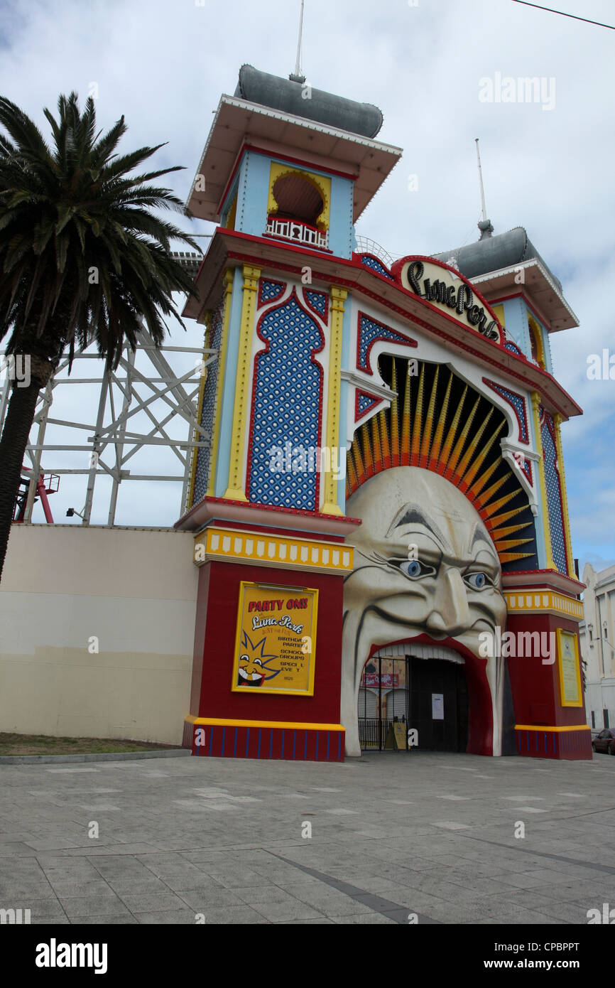 L'Australie, Melbourne Entrée du Luna Park à St Kilda, Banque D'Images