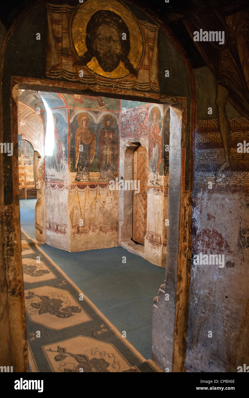 Mur intérieur peintures dans le monastère de Humor, Bucovine, Roumanie Banque D'Images