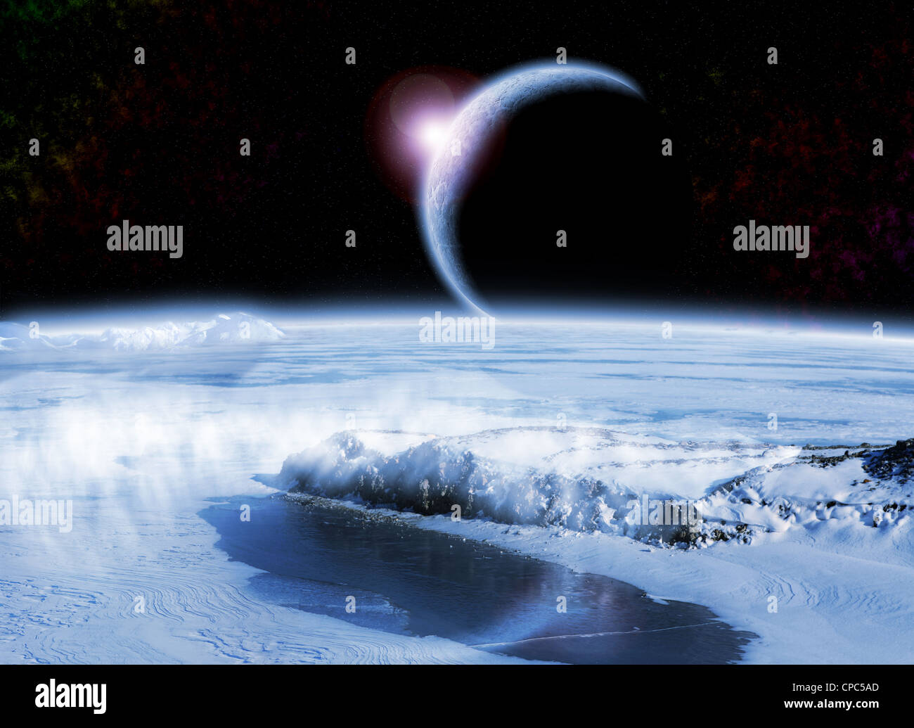 Frosty planète scène sur une planète de glace Banque D'Images