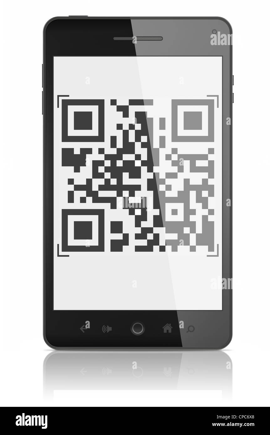 QR code scanner smartphone montrant à l'écran.  : Chemin de détourage pour le téléphone et l'écran. Banque D'Images
