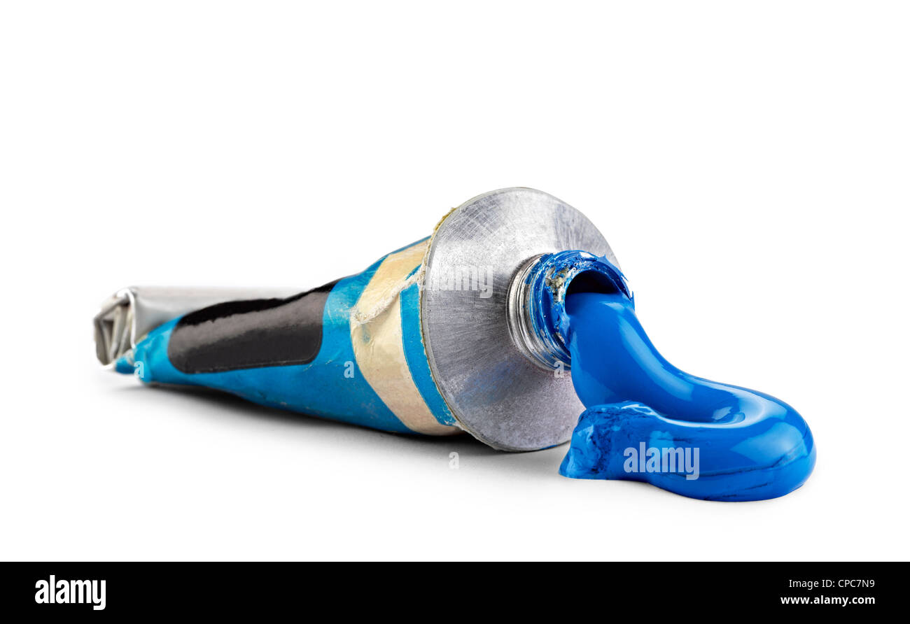 Un tube de peinture à l'huile bleu, chemin de détourage Photo Stock - Alamy