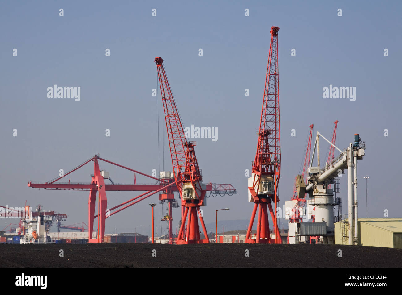 Machines à quai et le charbon importé au port d'Avonmouth UK Banque D'Images
