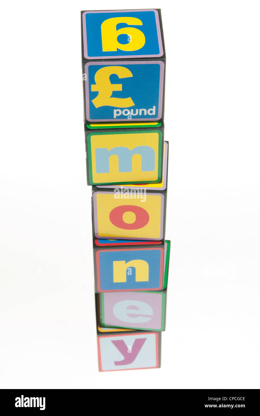 Toy building blocks spelling argent Banque D'Images