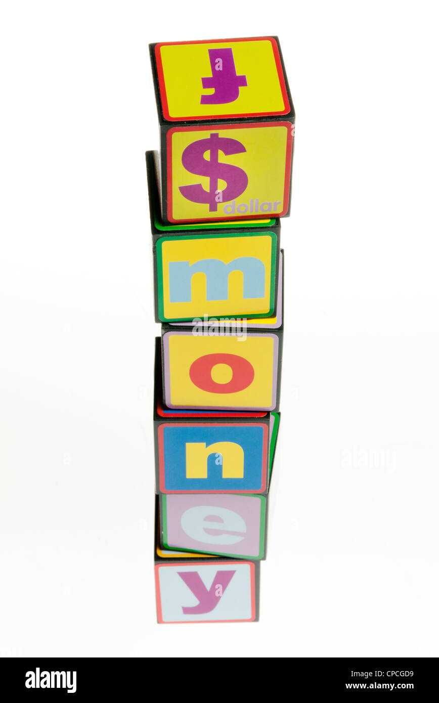Toy building blocks spelling argent Banque D'Images