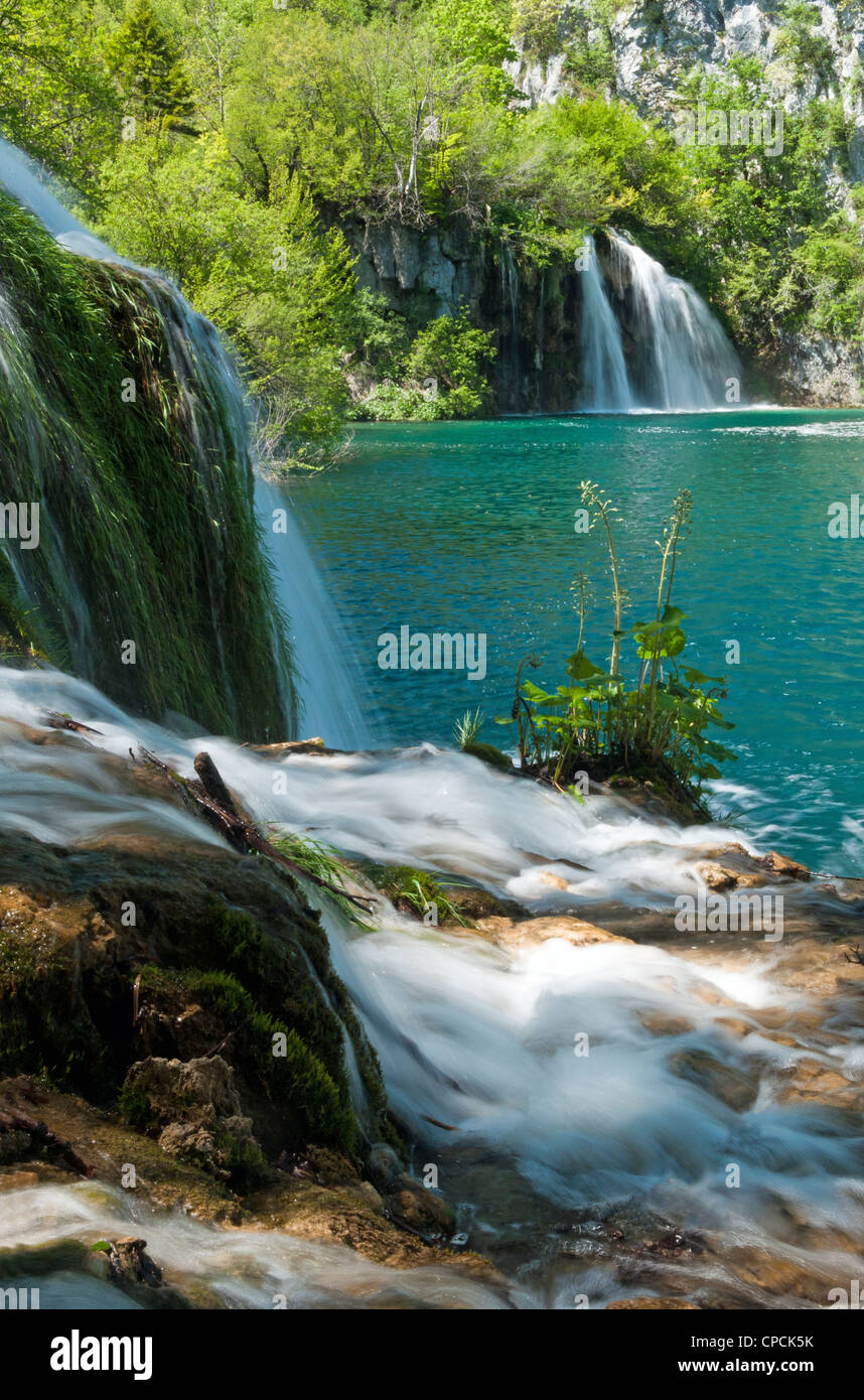 Deux chutes d'eau dans le Parc National de Plitvice en Croatie Banque D'Images