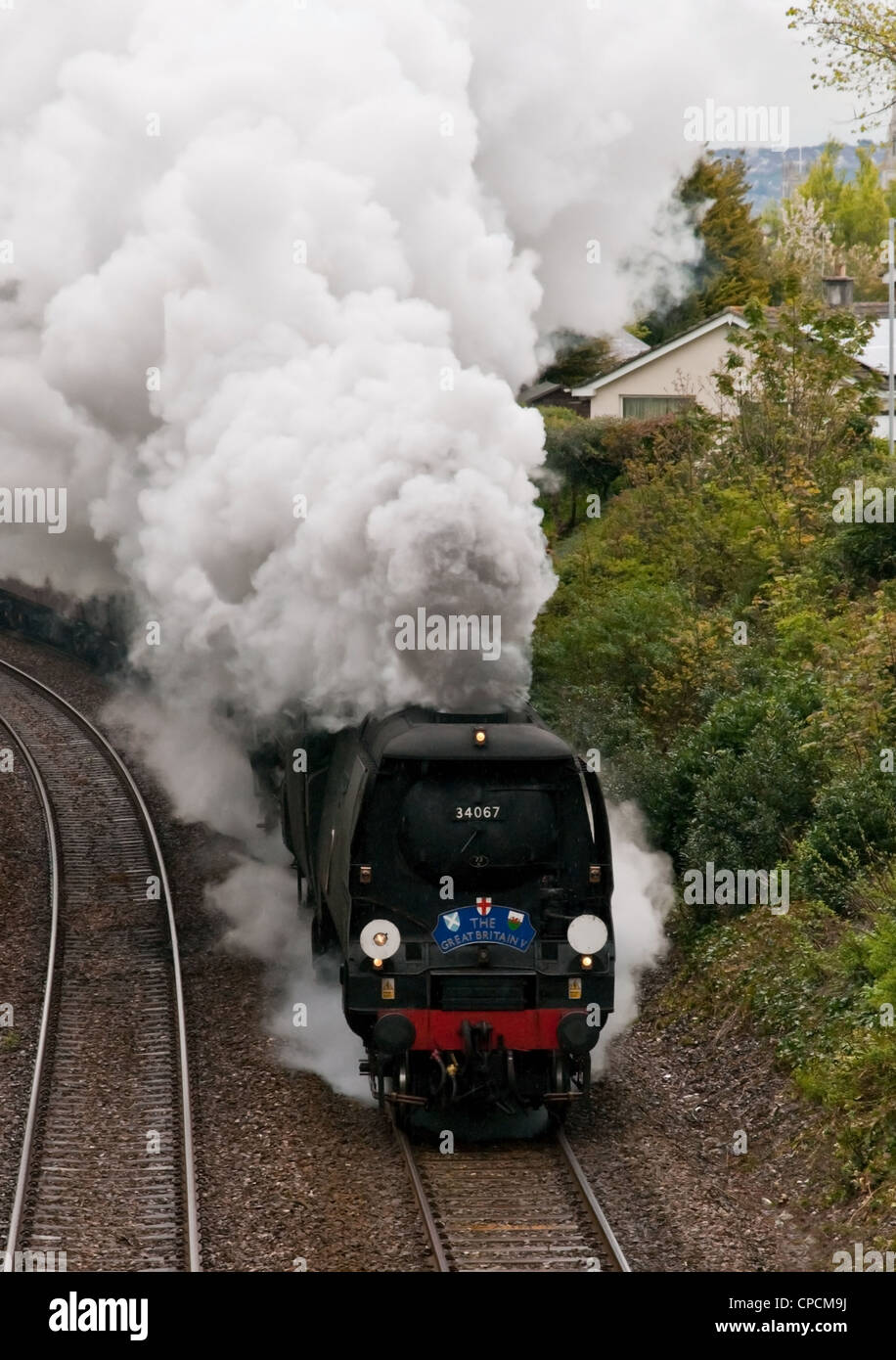 La locomotive à vapeur "La Grande Bretagne" se déplaçant dans Plymouth, Devon, Angleterre Banque D'Images