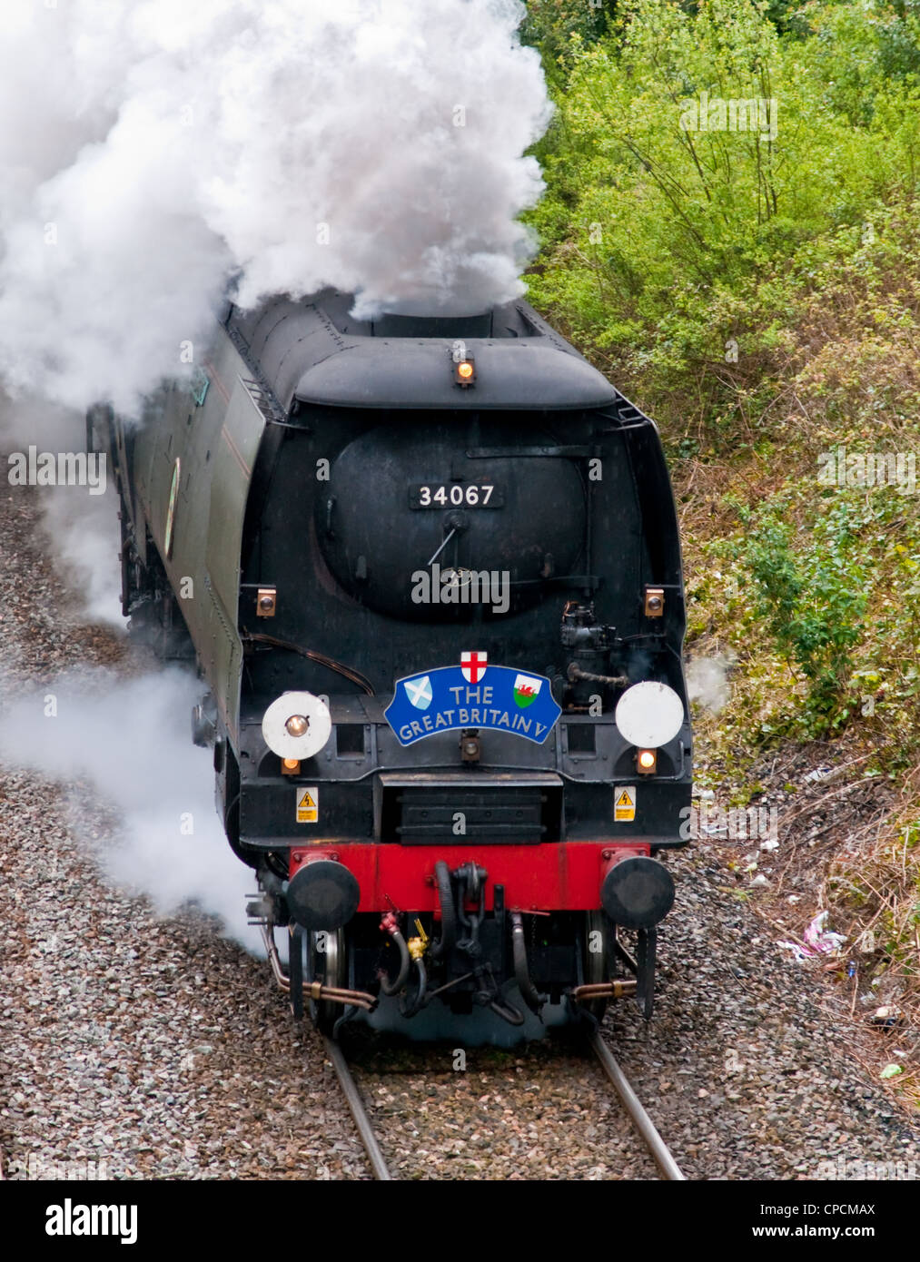 La locomotive à vapeur "La Grande Bretagne" se déplaçant dans Plymouth, Devon, Angleterre Banque D'Images