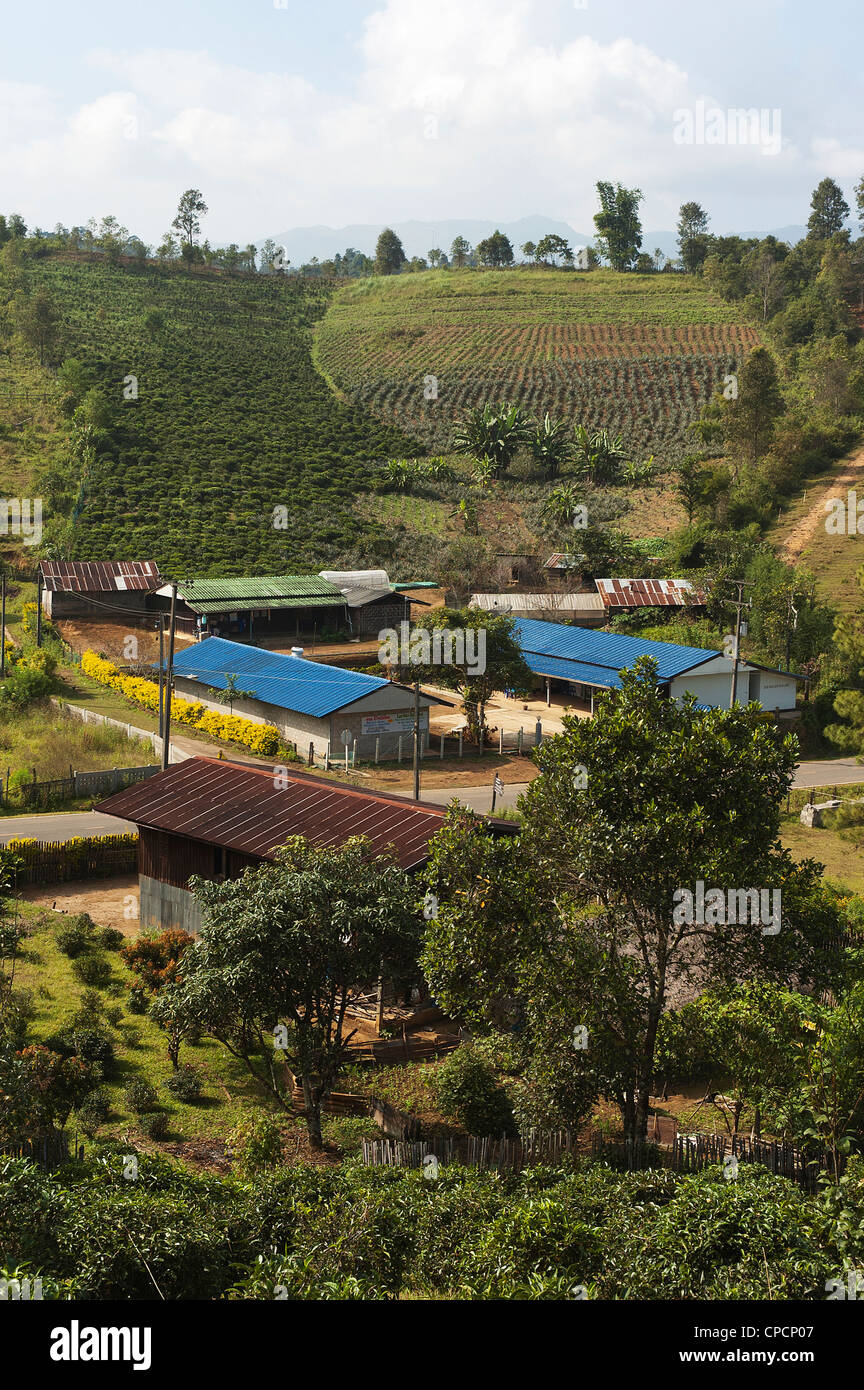 Elk208-3468v Thailande, Mae Hong Son, Mae Aw, ville d'en haut Banque D'Images