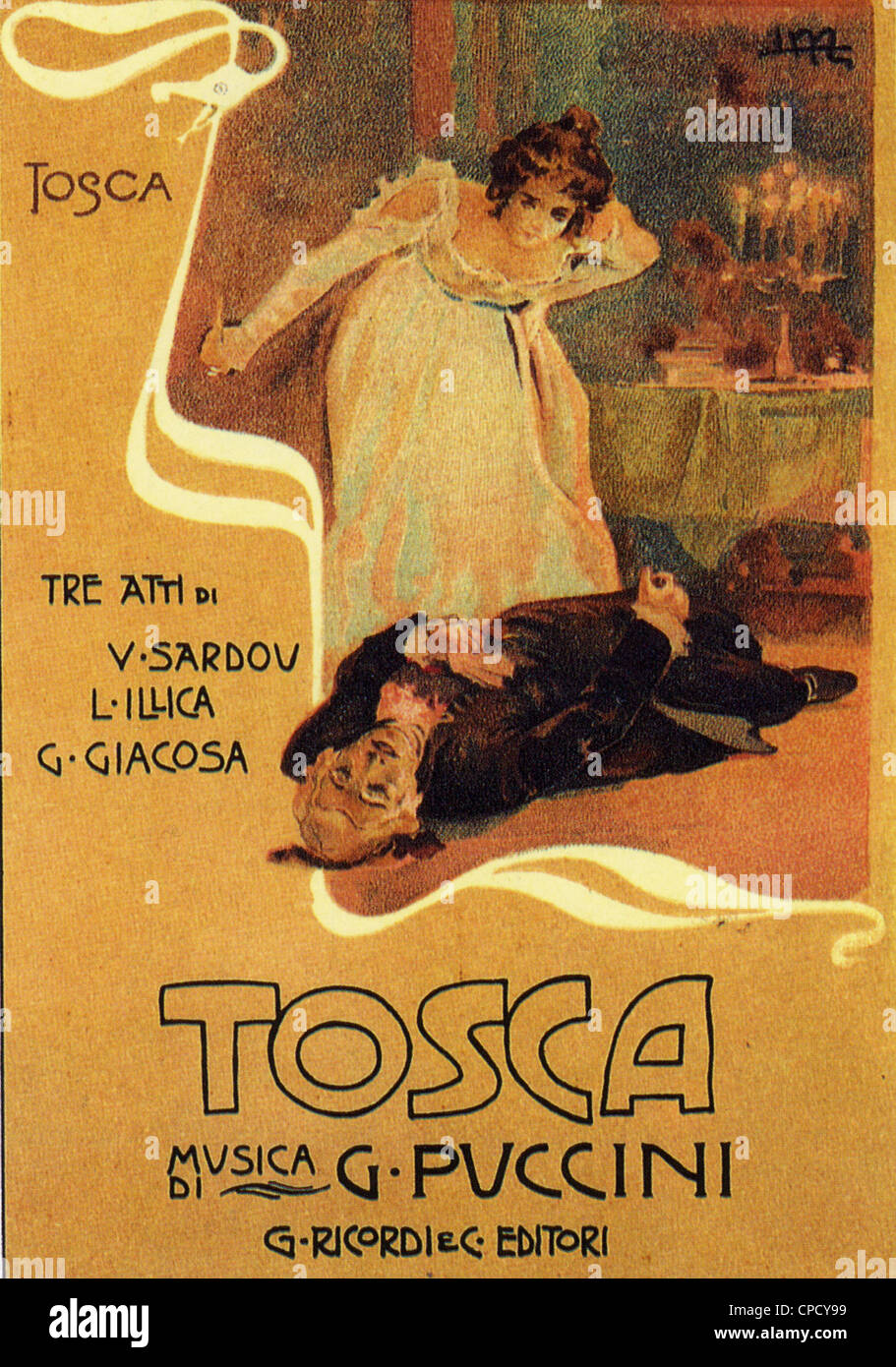 Pour l'affiche de la Tosca de Puccini, production de 1900 à l'Opéra Teatro Costanzi à Rome Banque D'Images