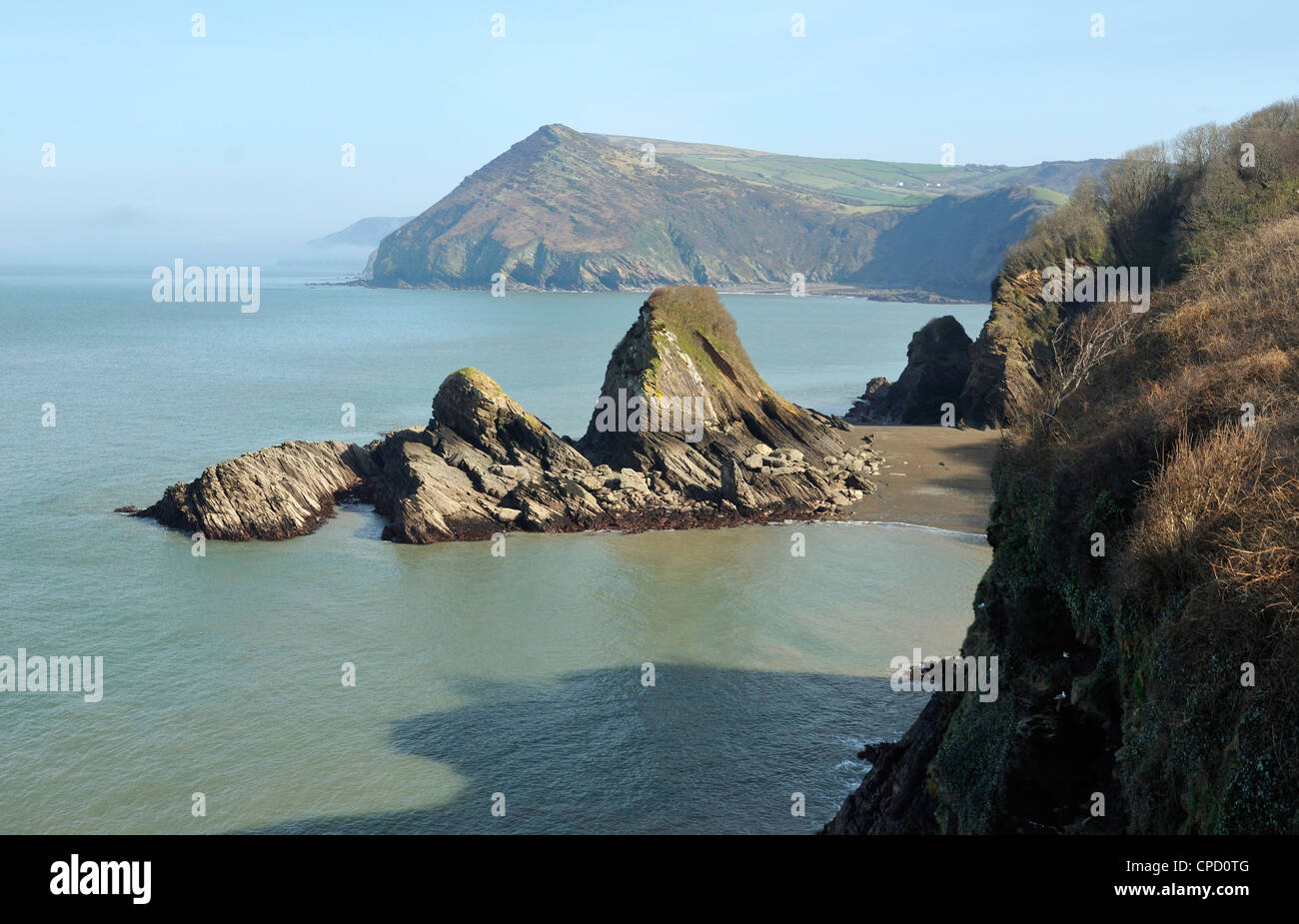 Pierre extérieure et Broadsands Beach, plage de Vau, Devon Banque D'Images