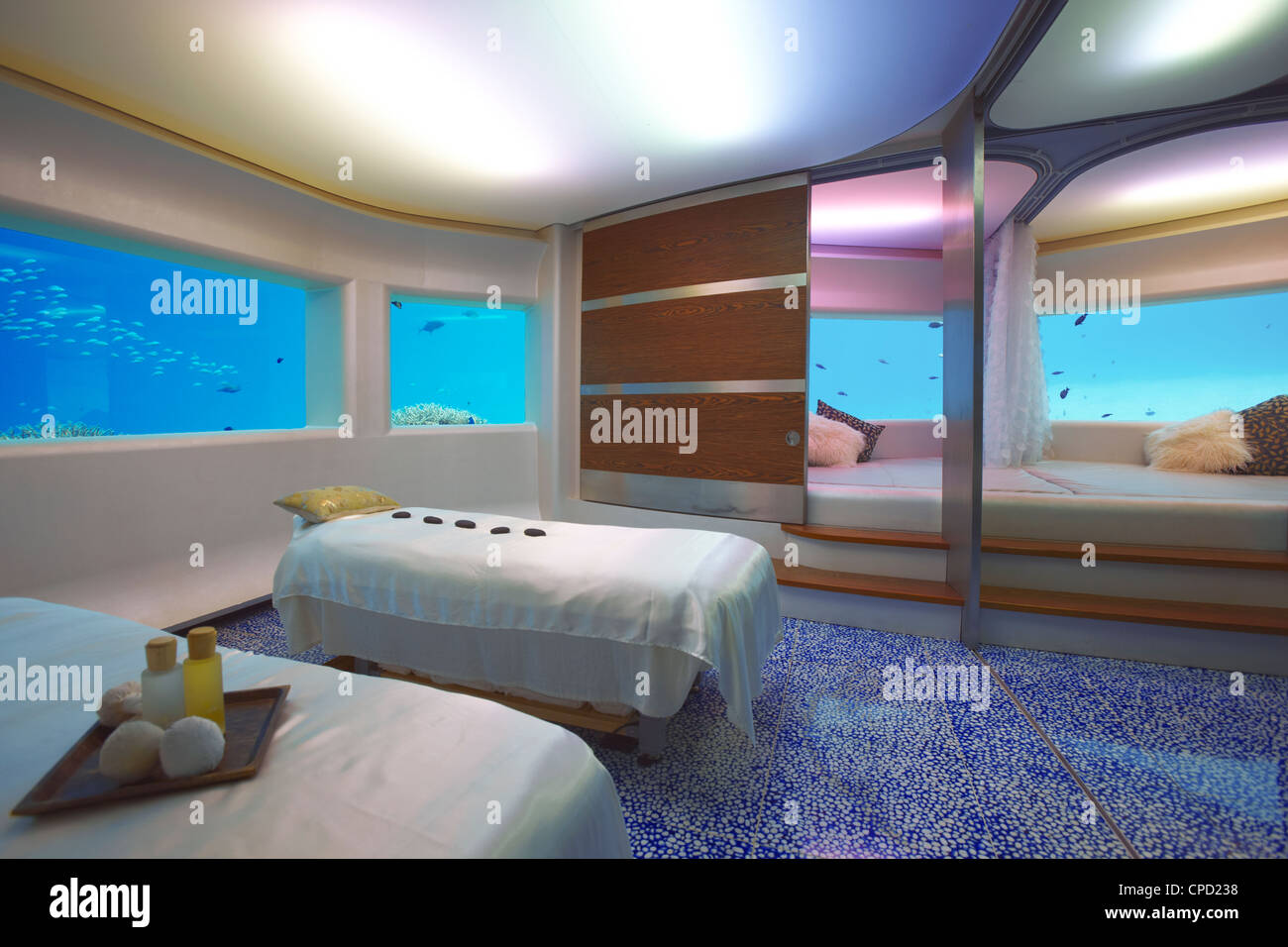 Spa sous l'eau, l'hôtel Huvafen Fushi Resort and Spa, Maldives, océan Indien, Asie Banque D'Images