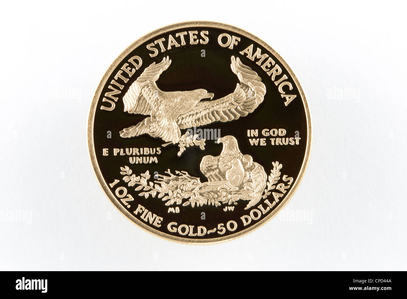 Pièce d'or $50 1oz American Eagle La Preuve Banque D'Images
