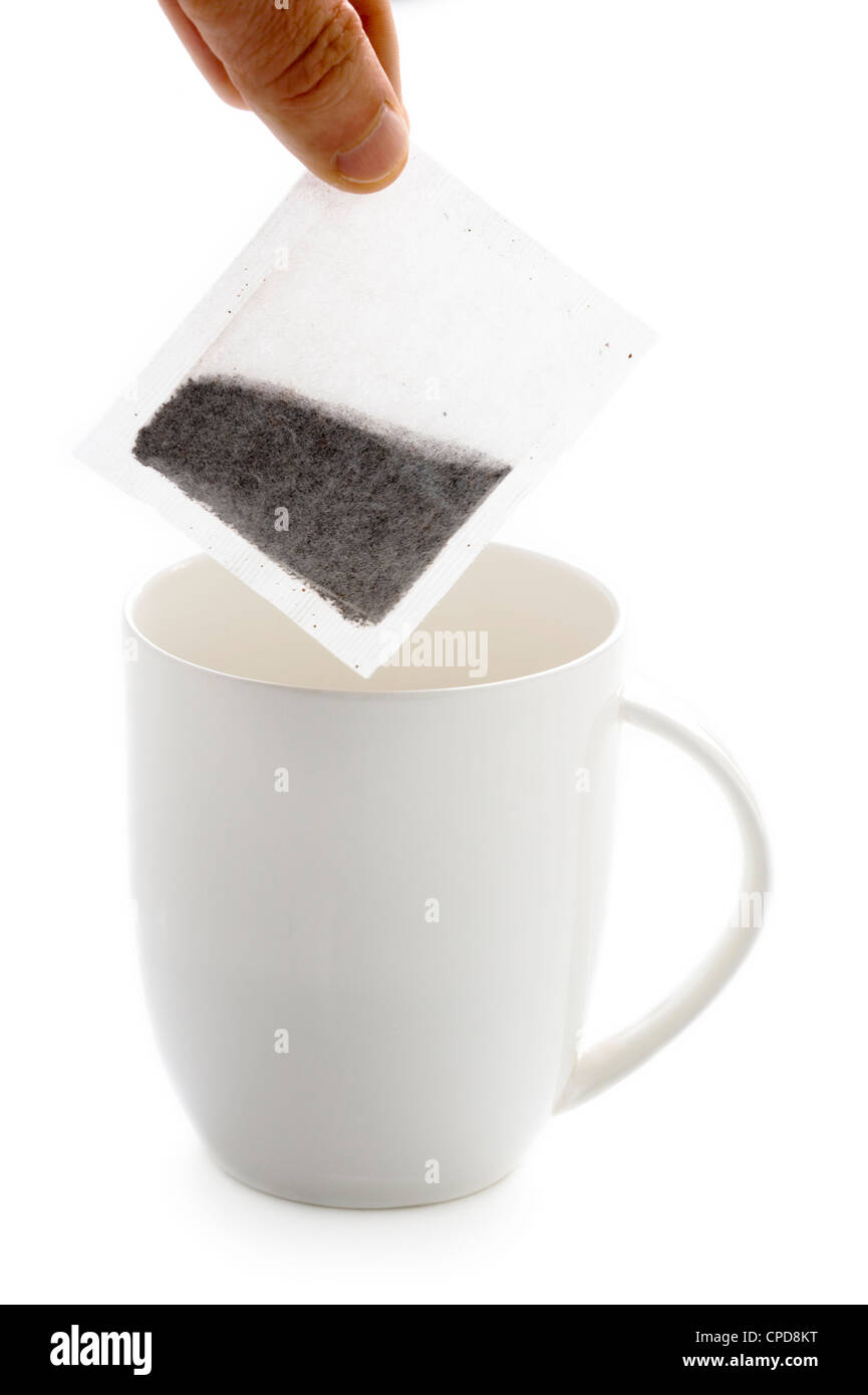 Prendre une tasse de thé avec un sachet de thé Banque D'Images