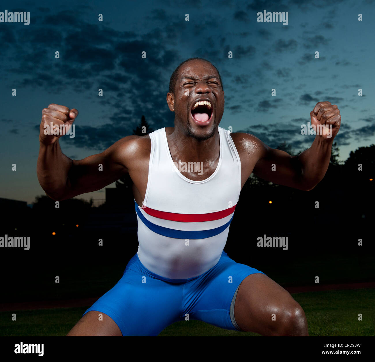 L'athlète afro-américain de crier Banque D'Images