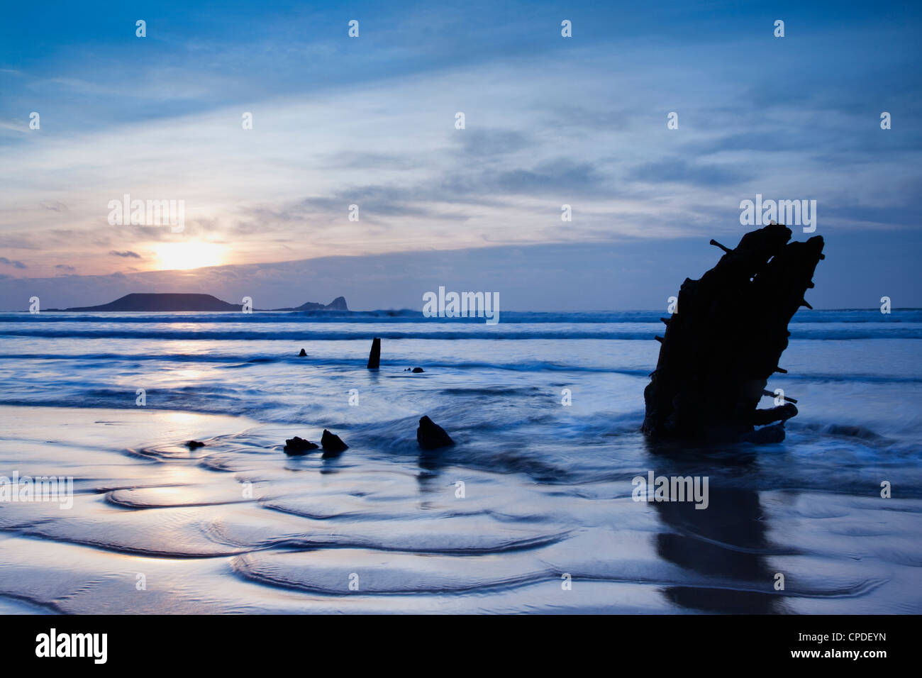 Épave d'Helvetia, vers la tête, Rhossili Bay, Gower, West Wales, Pays de Galles, Royaume-Uni, Europe Banque D'Images