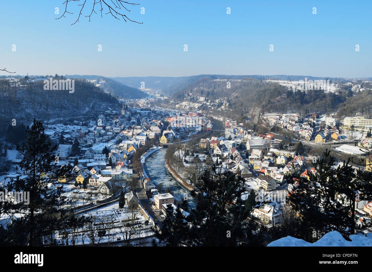 Voir d'Ag et Neckar-Vallée (vallée du Neckar), Baden-Wurttemberg, Germany, Europe Banque D'Images