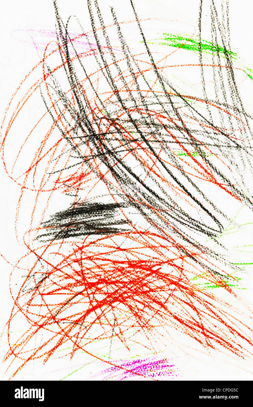 Noir Rouge énergique dessin d'enfant fait avec des crayons de couleur Banque D'Images