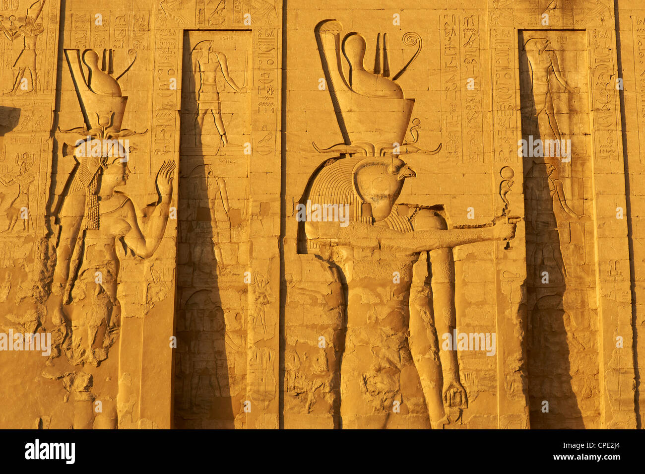 Bas-relief sur les murs, Temple d'Horus, Edfou, Egypte, Afrique du Nord, Afrique Banque D'Images