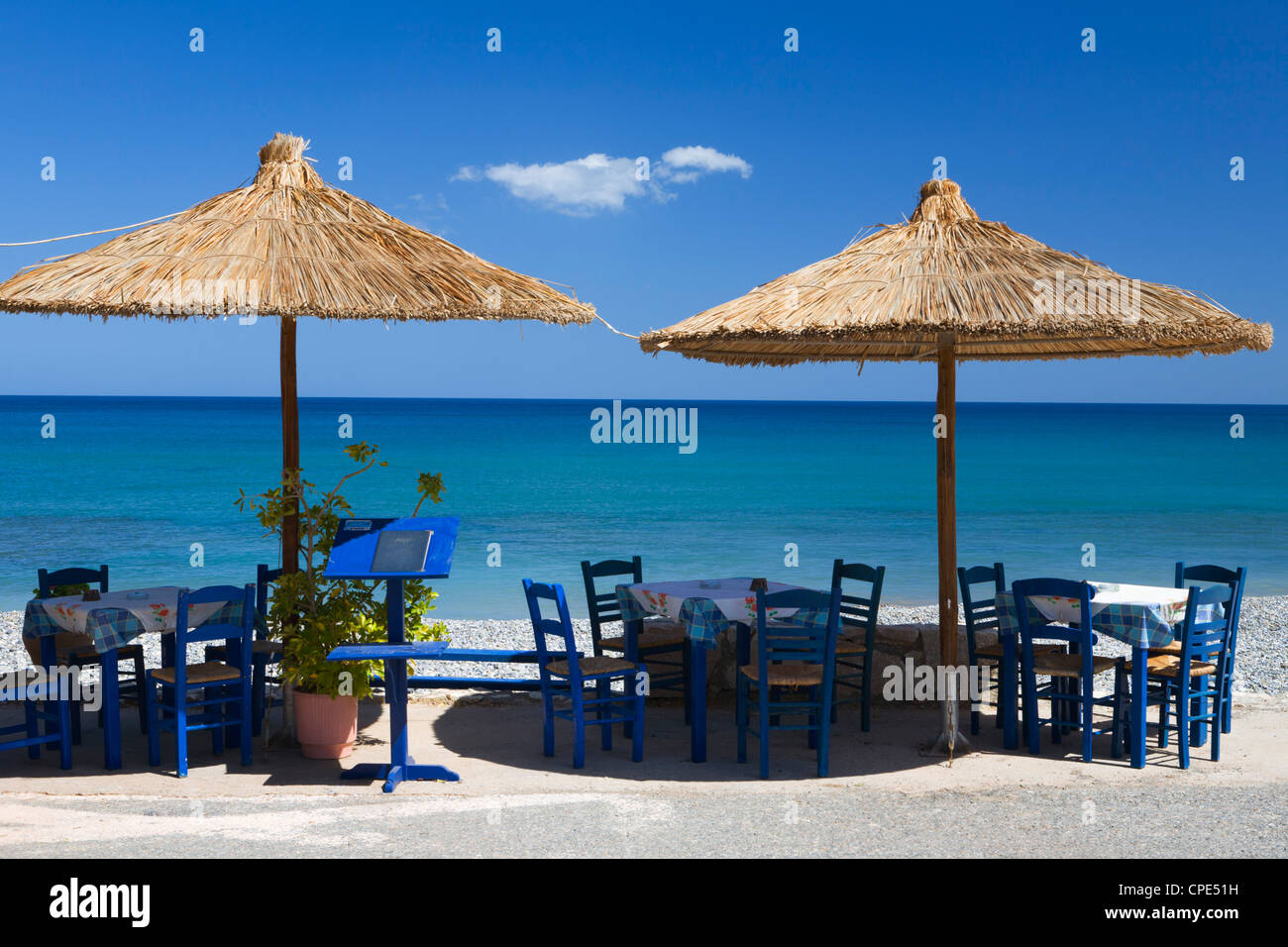 Beach cafe, Kato Zakros, λασίθι, Crète, îles grecques, Grèce, Europe Banque D'Images