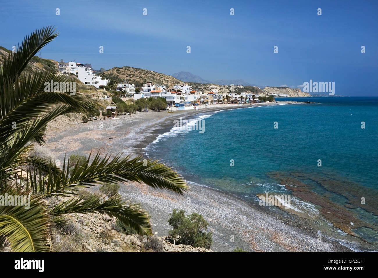 Vue sur la plage, Mirtos, λασίθι, Crète, îles grecques, Grèce, Europe Banque D'Images