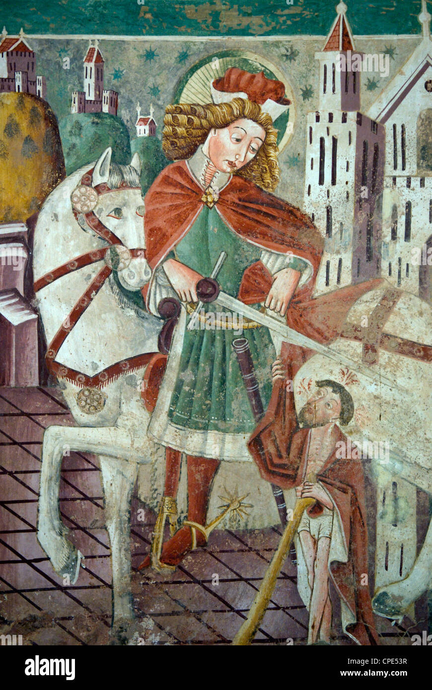 Détail de fresque datant de 1475, la chapelle de Notre Dame de la roche, Beram, Istrie, Croatie, Europe Banque D'Images