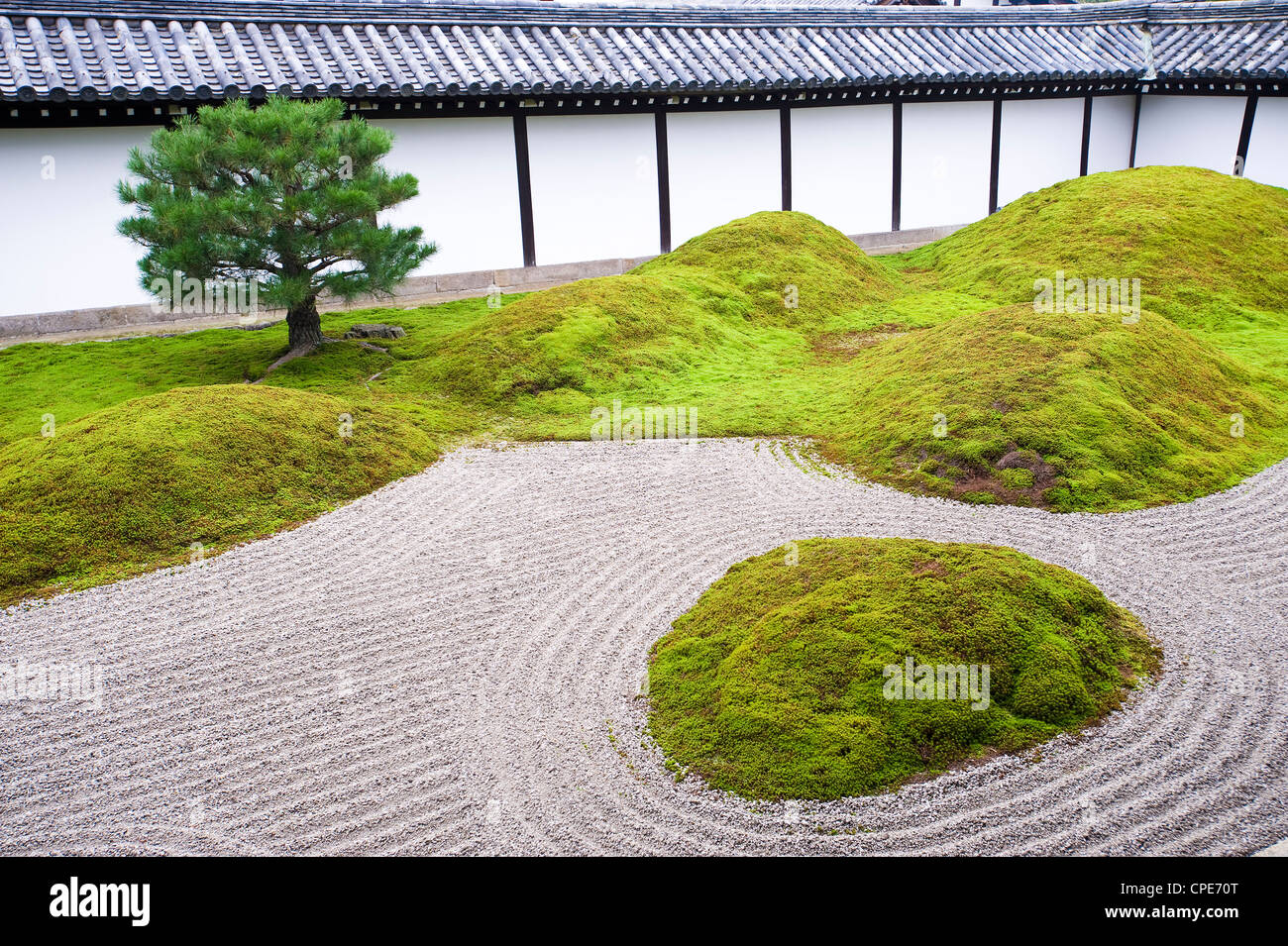 Jardin de gravier ratissé zen traditionnel, Hojo Hasso (Zen) Tofuku-ji, Jardin, Kyoto, Japon, Asie Banque D'Images