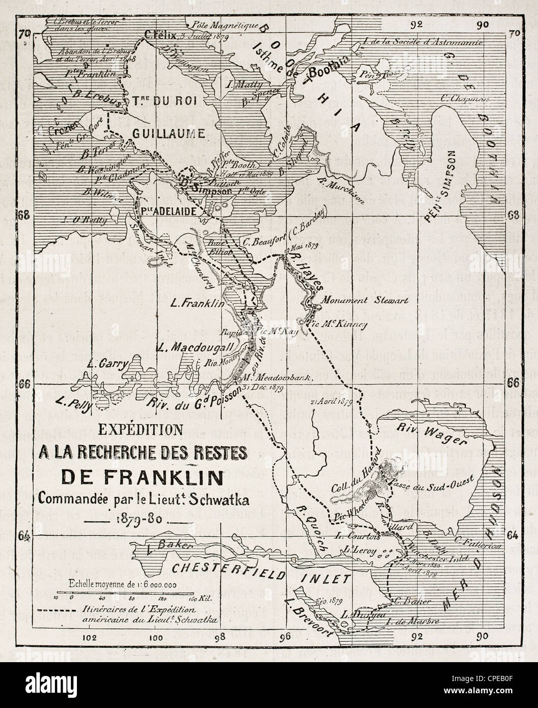 Recherche de l'expédition Franklin, Schwatka circuit carte ancienne Banque D'Images