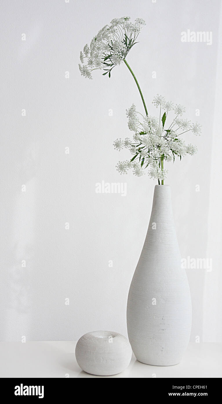 Vase de fleurs blanches sur la table Banque D'Images