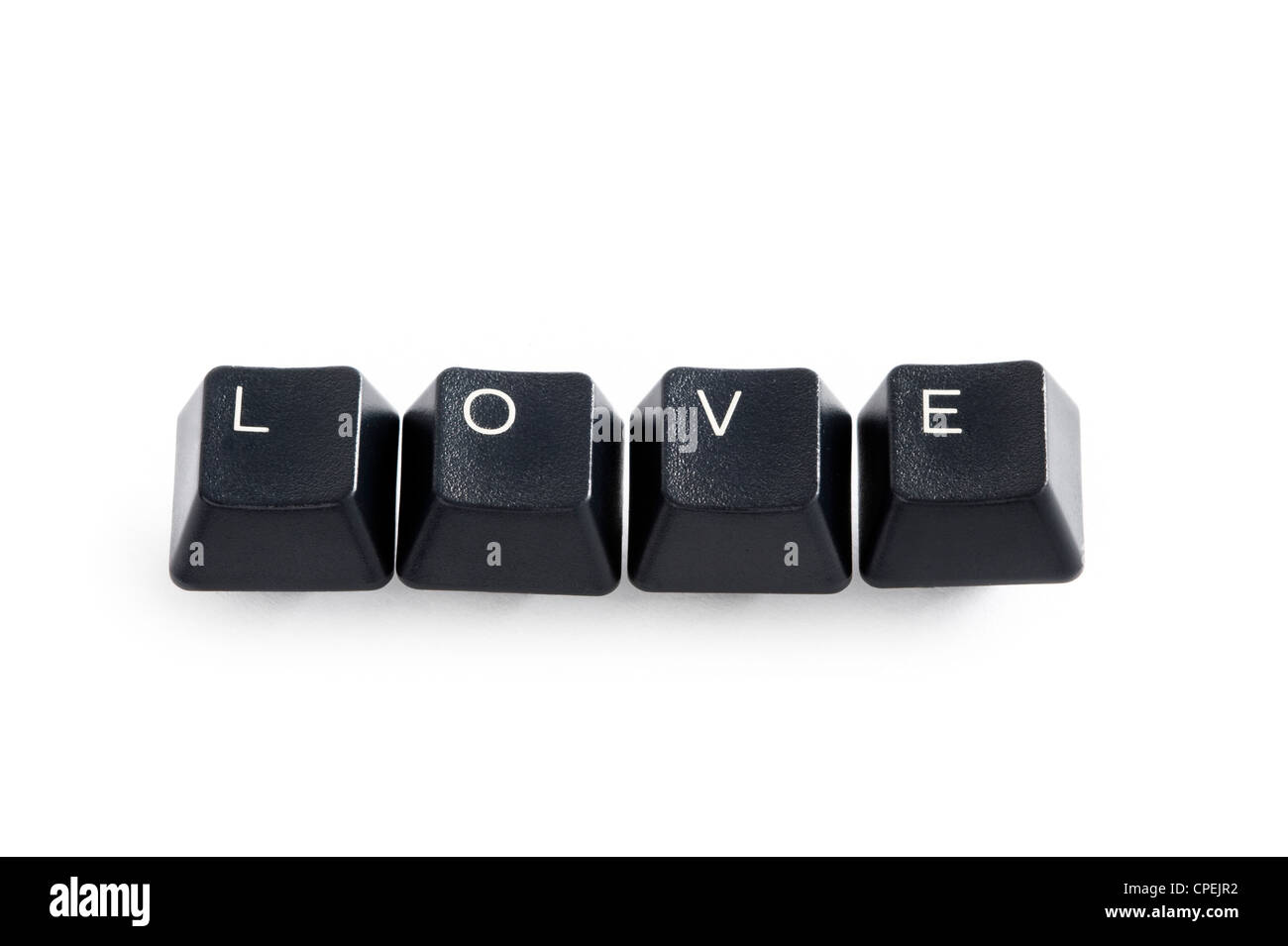 Les touches de l'ordinateur isolé sur l'orthographe du mot amour blanc Banque D'Images