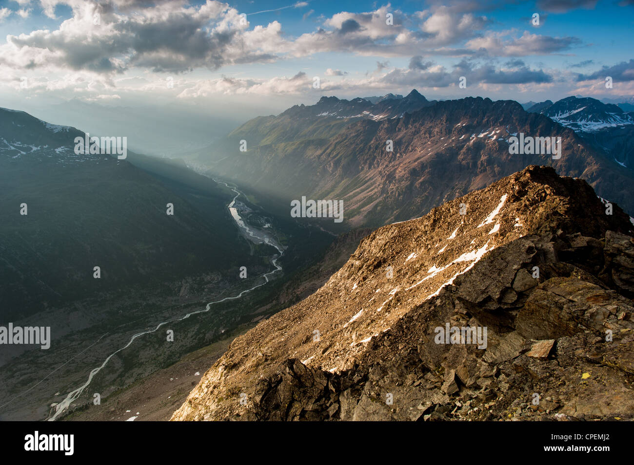 Vue panoramique depuis le Mont DIavolezza, Pers, Suisse Banque D'Images