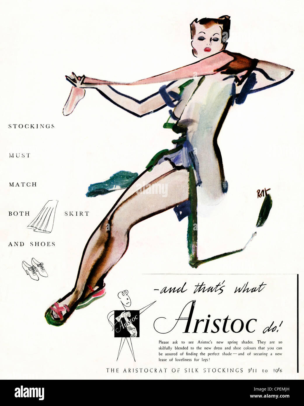 Aristoc Bas, 1939 publicité pour le quartier bas, de l'Aristocrate de bas de soie Banque D'Images
