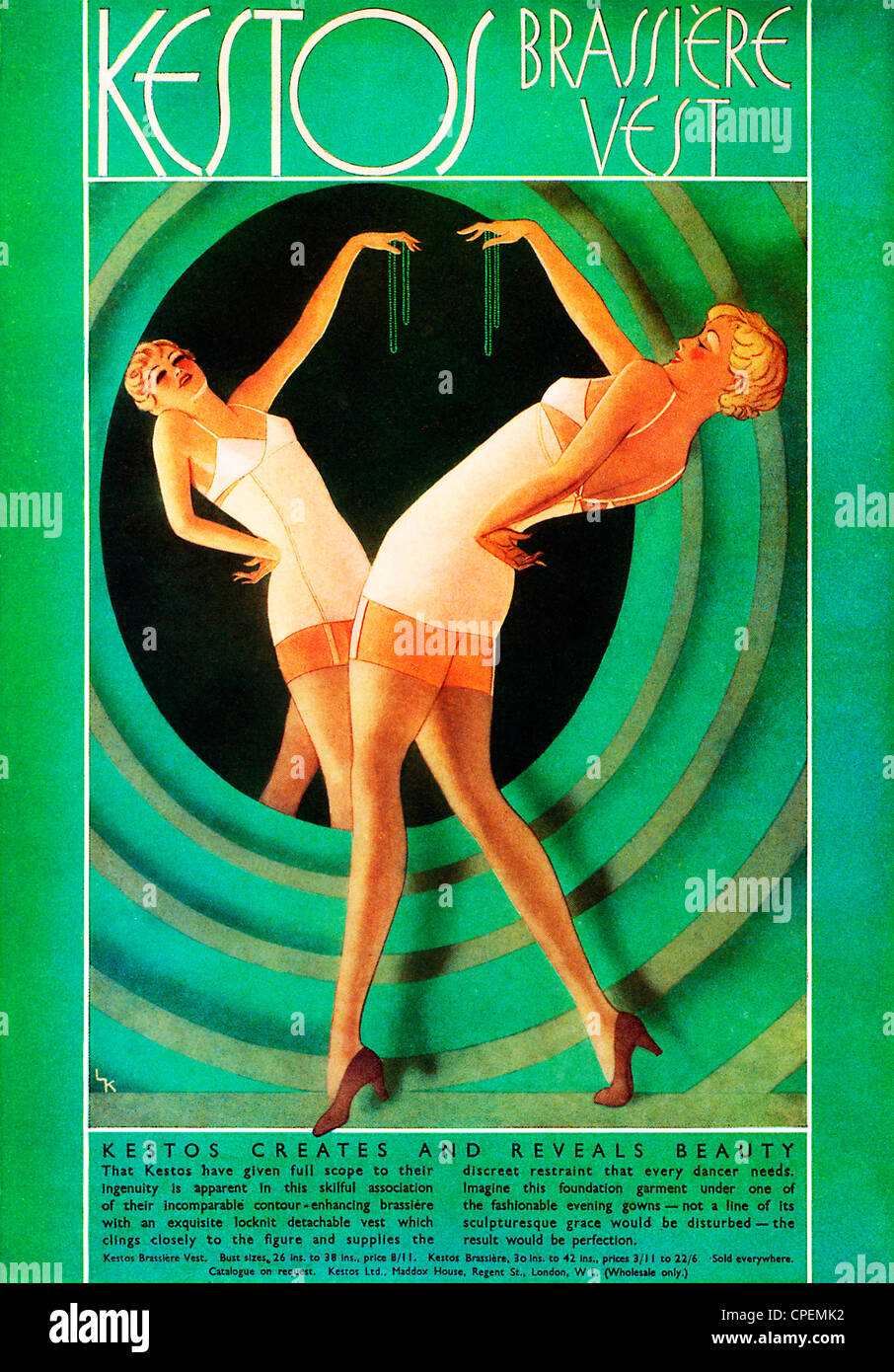 Kestos Gilet brassière, 1932 magazine publicité pour la lingerie, les  Anglais Kestos crée et révèle la beauté Photo Stock - Alamy