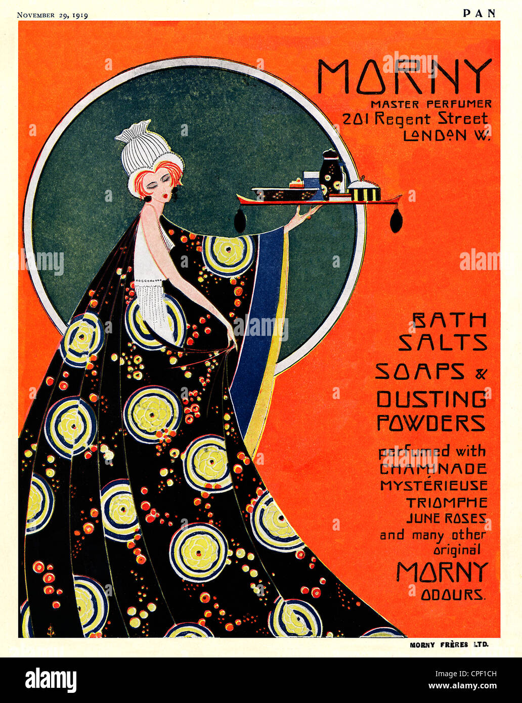 Morny, Parfum Art deco magazine 1919 publicité pour le maître parfumeur avec une base de Londres à Regent Street Banque D'Images