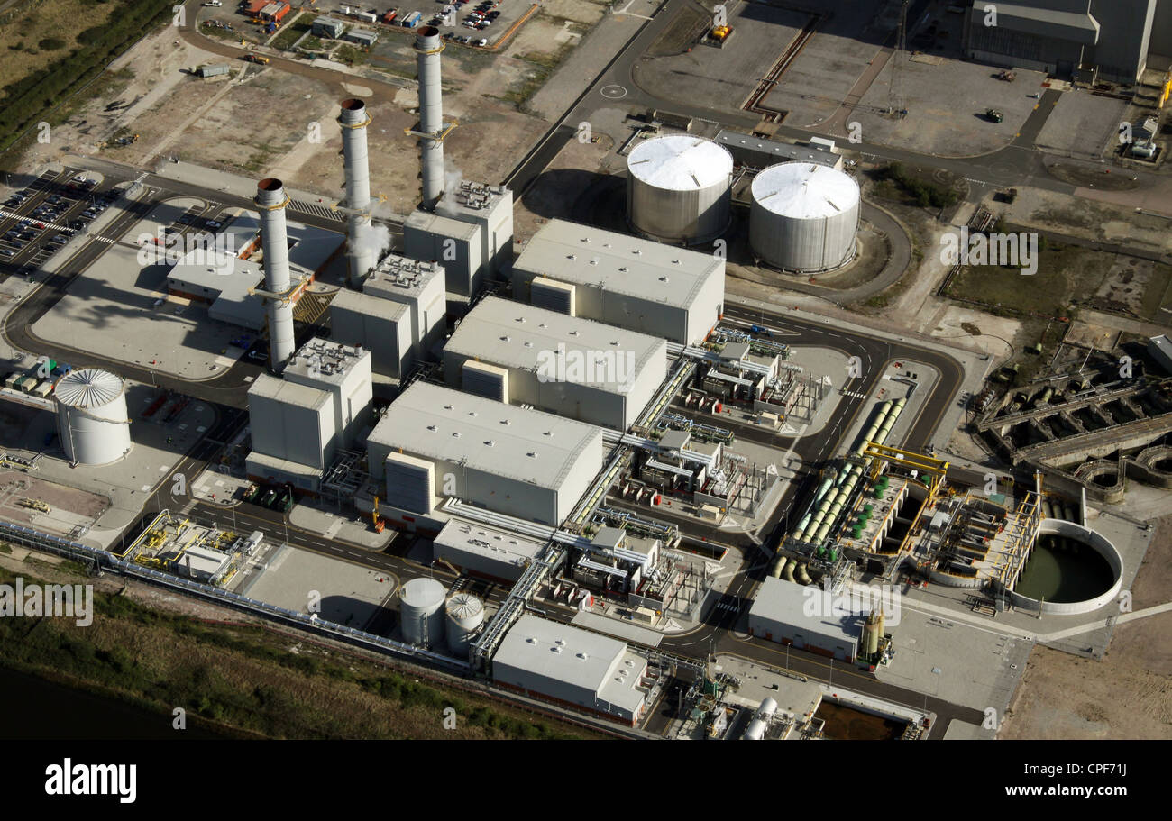 Vue aérienne d'une centrale électrique alimentée au gaz à grain, dans le Kent Banque D'Images