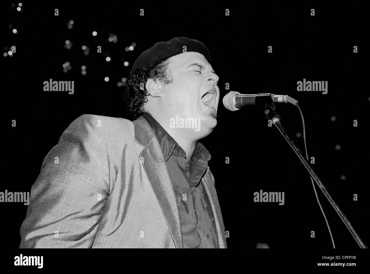 David Lynn Thomas, punk de Pere Ubu singer, de concert. Photo d'archives prises à Zagreb, Croatie, 1986. Banque D'Images