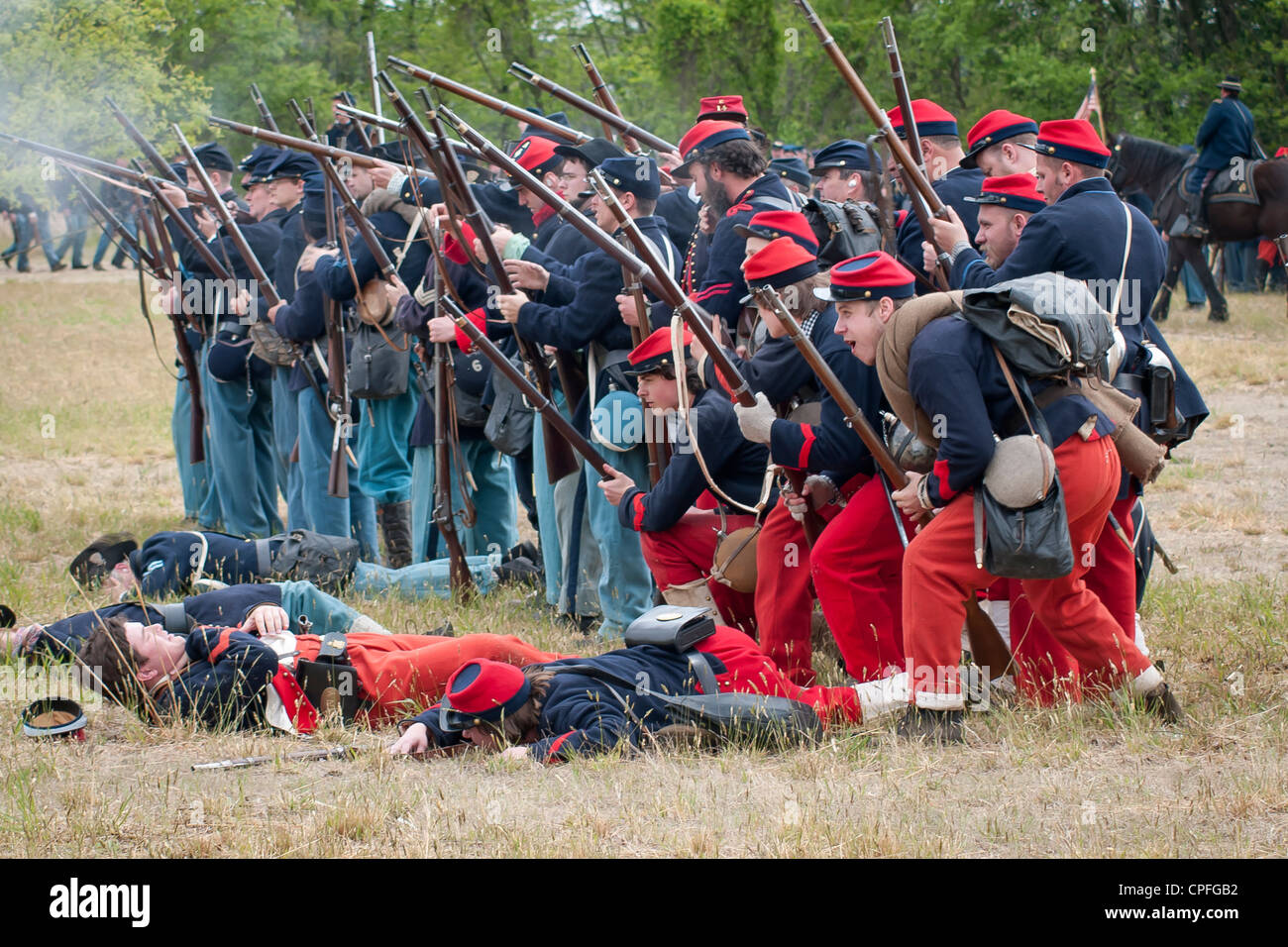 L'avance des unités militaires de l'Armée de l'Union, la guerre civile , reenactment Bensalem, USA Banque D'Images