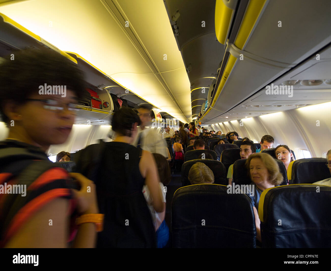 L'intérieur de l'avion de Ryanair Banque D'Images