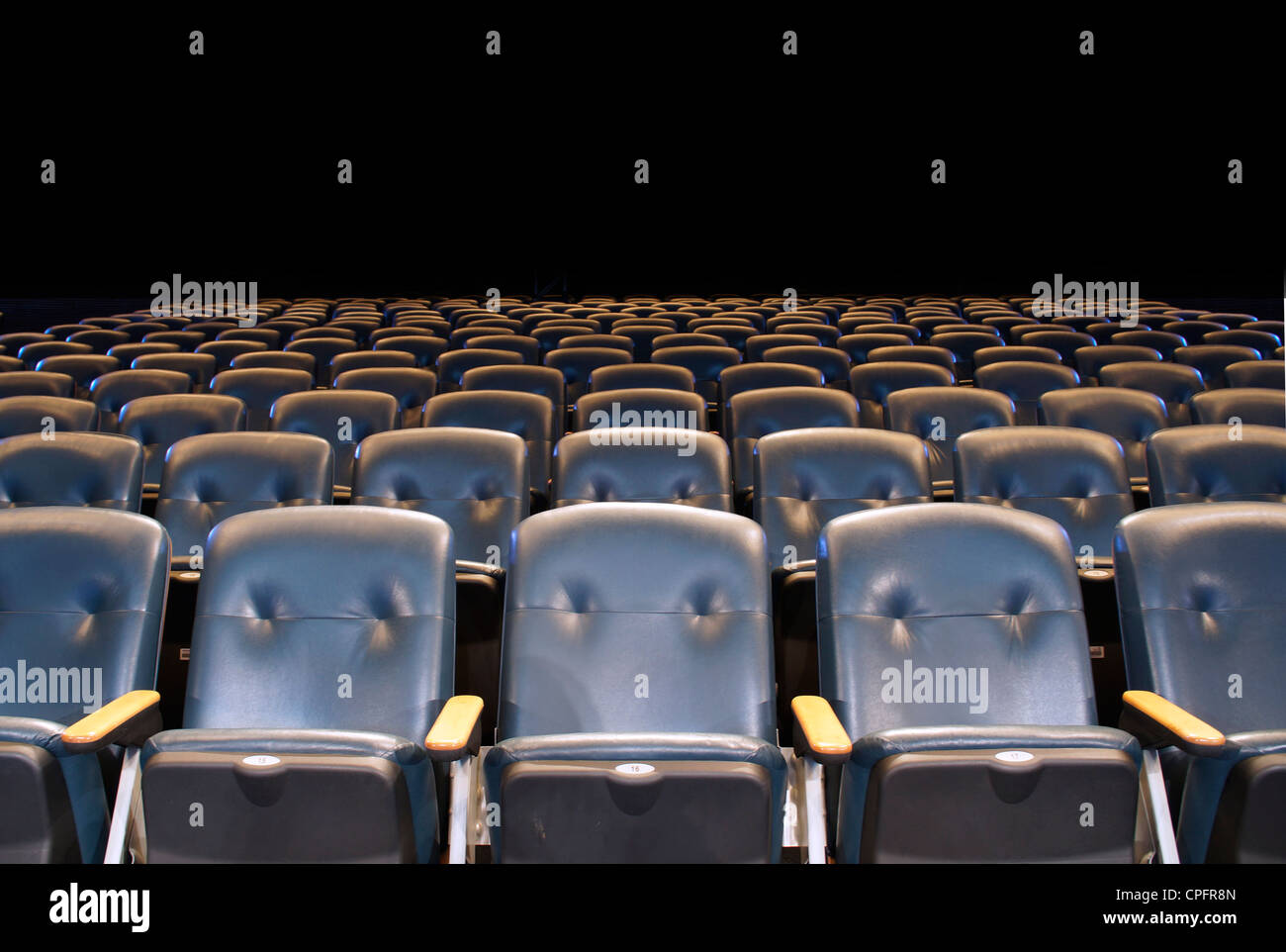 Dos des sièges bleu vide dans une salle de cinéma. Banque D'Images