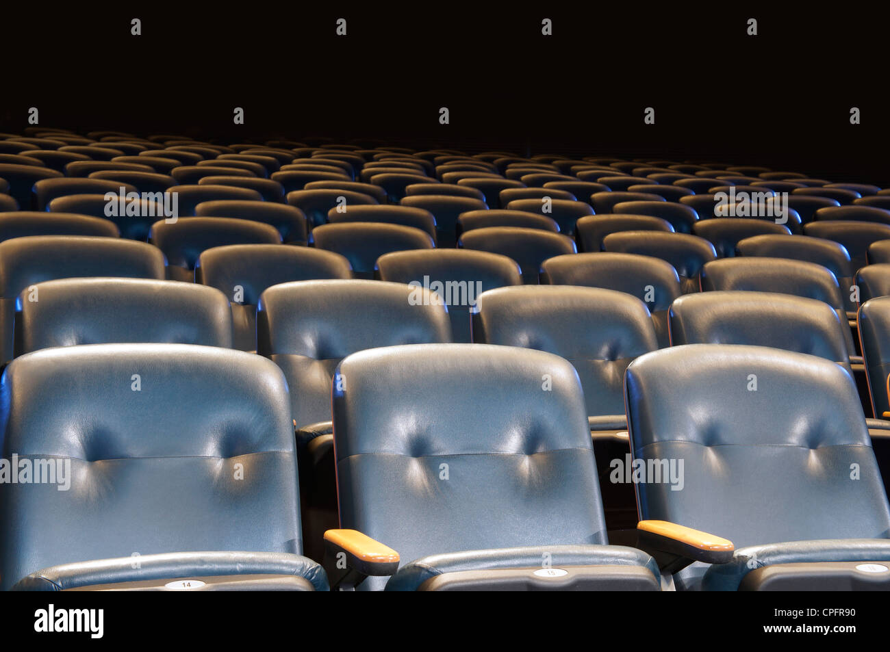 Dos des sièges bleu vide dans une salle de cinéma. Banque D'Images