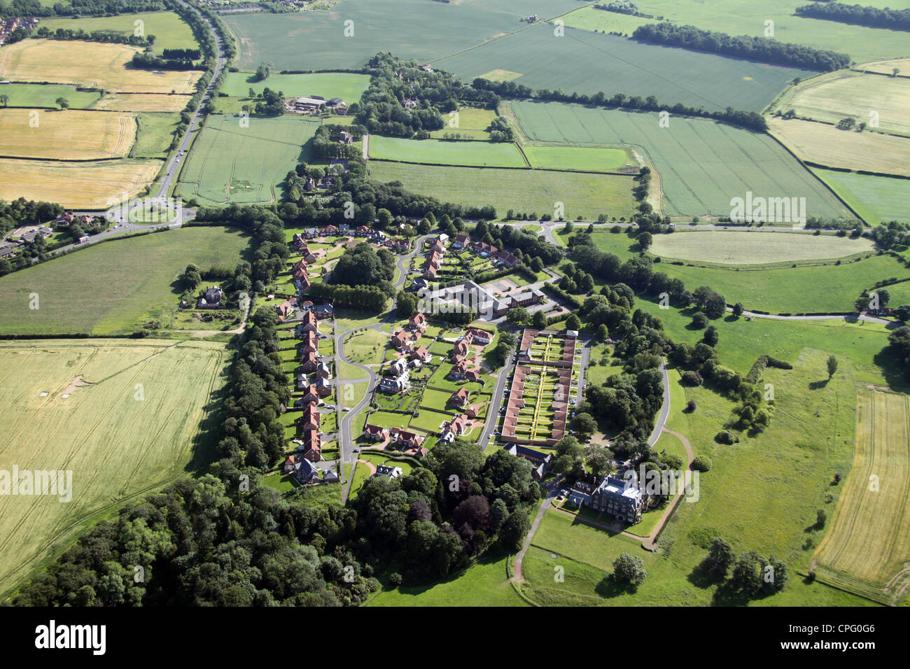 Vue aérienne d'un nouveau développement immobilier à Nunthorpe, Middlesborough Banque D'Images